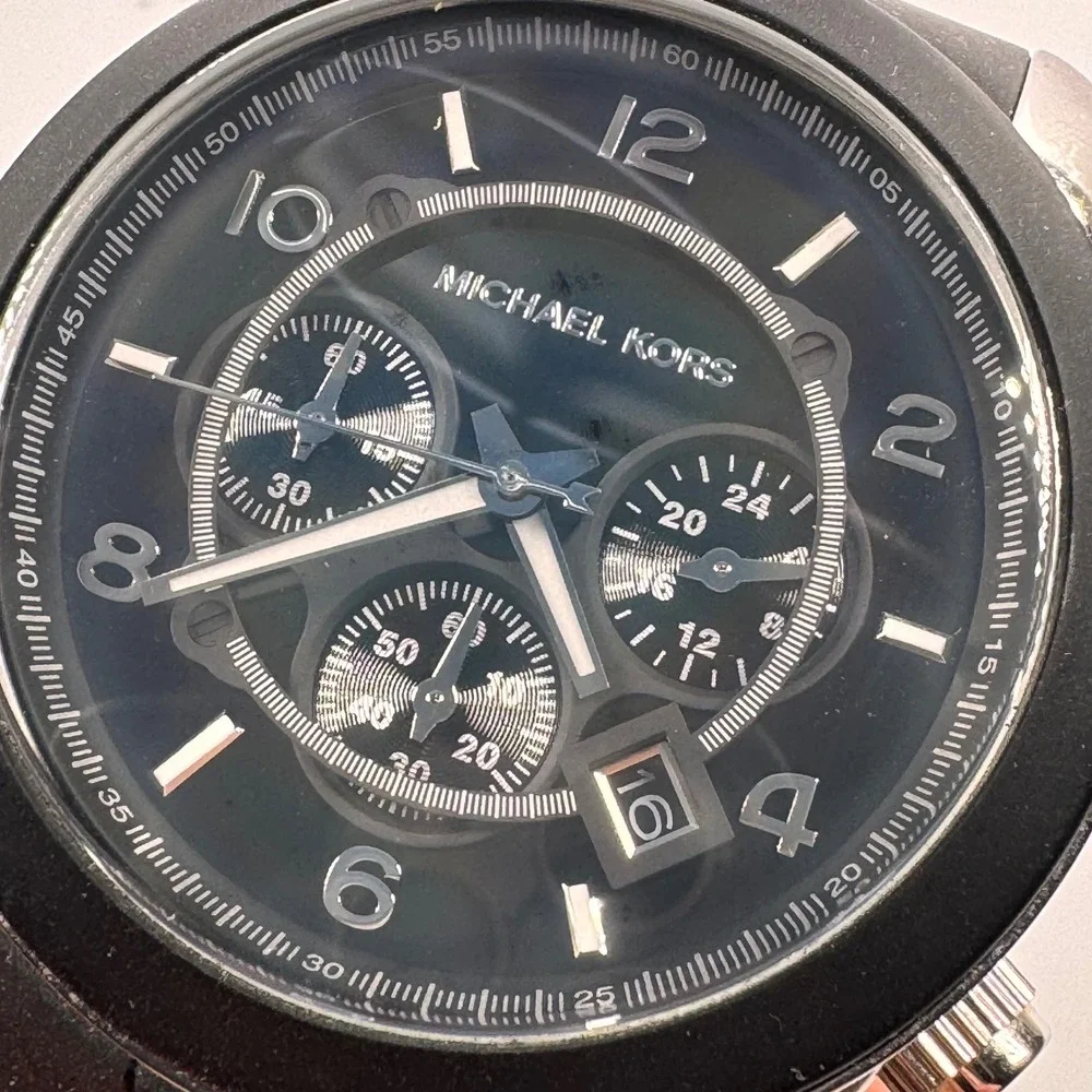 Michael Kors MK-8107 Black Silicone Stainless Steel Chronograph Mens Watch